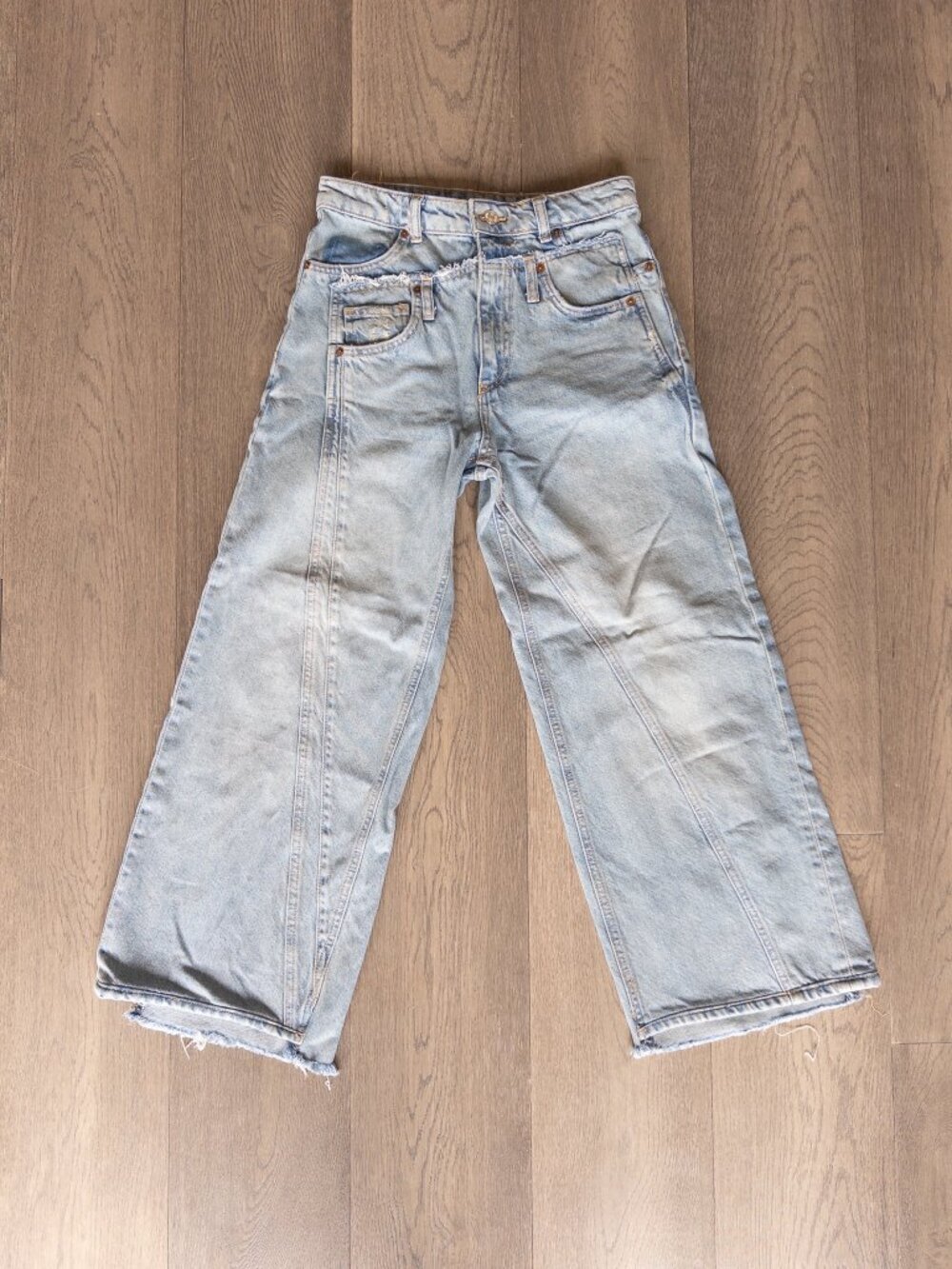 Zara Double Waistband Wide Leg Cropped Jeans Size 26 - Picture 3 of 7